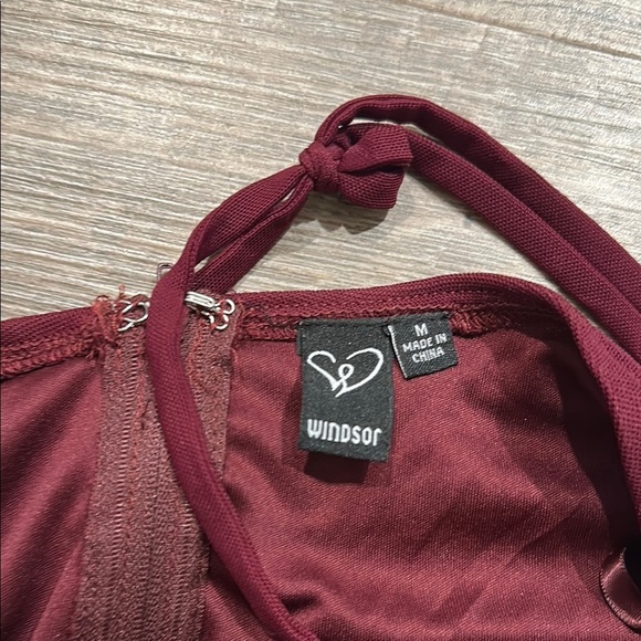 Windsor bodycon spaghetti strap Burgundy Ruched mini Dress Medium - Picture 7 of 11
